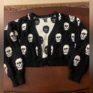 Hot Topic Black and White Skull Cardigan Sweater